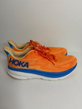 Hoka Clifton 9 Mens 12 D Orange Blue Running Shoes Lightweight Walking Everyday